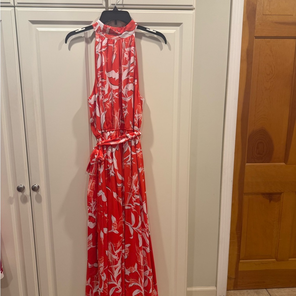 Worthington Vibrant Orange and White Maxi Dress